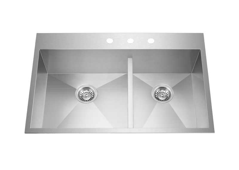 Stainlees Steel Off-set Double Bowl Topmount Handmade Kitchen Sink
